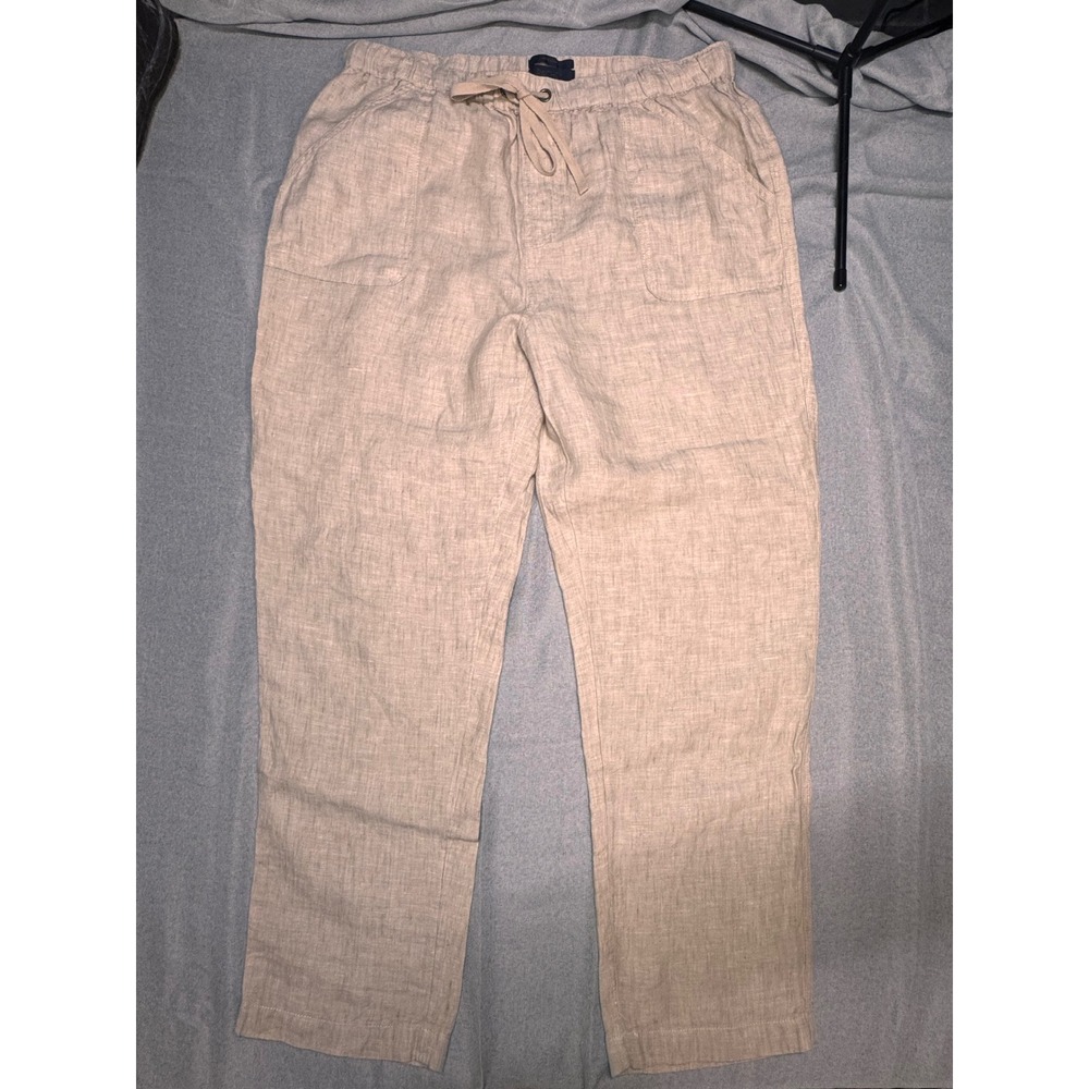 Rachel Rachel Roy Womens Large 100% Linen Drawstring Pants Oatmeal‎ Straight
